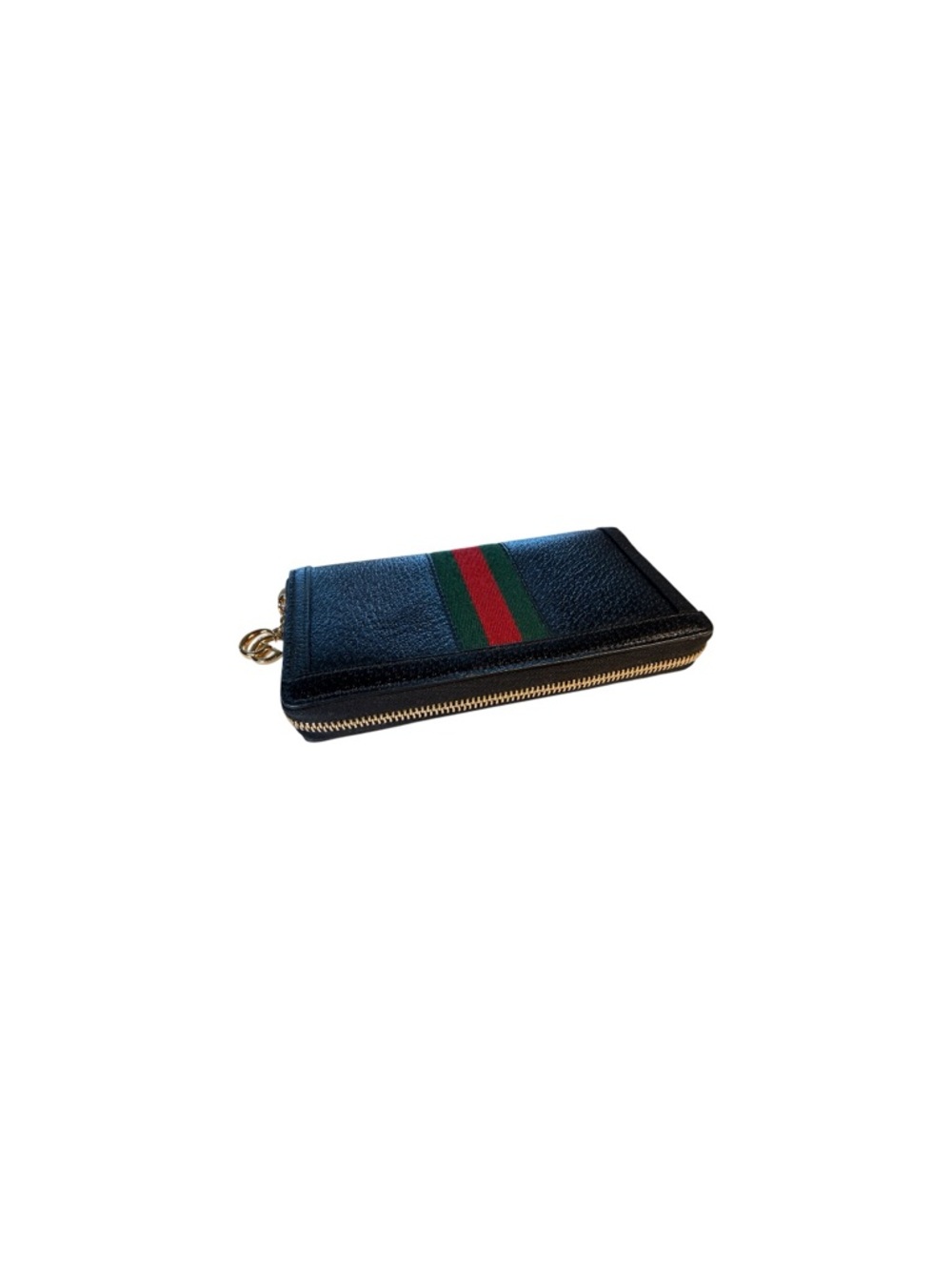 Gucci Black Leather Zip Around Wallet with Green-Red Web - Picture 6 of 8